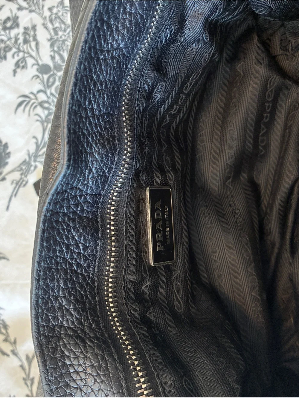 Prada Vitello Daino Black Pebble Leather Shoulder Bag